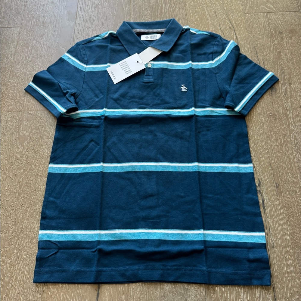Original Penguin Men's Navy and Light Blue Polo Shirt